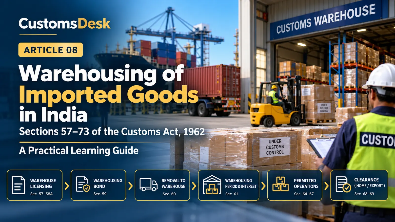 Customs warehousing of imported goods in India under Sections 57–73 of the Customs Act, 1962.